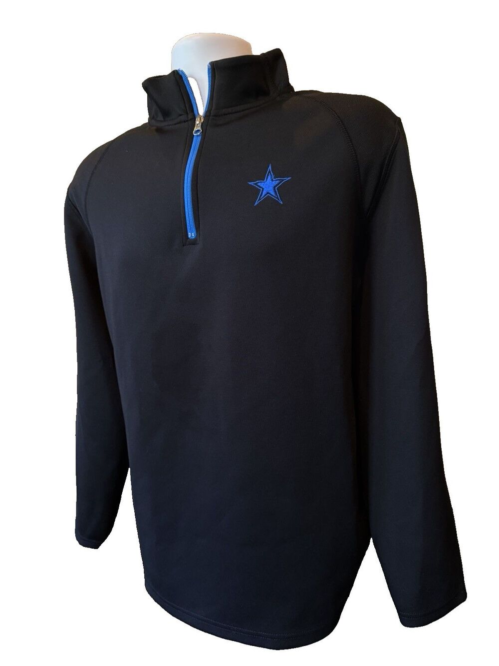 Dallas Cowboys 1/4 Zip Pullover Mens Large Sweatshirt Black Blue Star Authentic